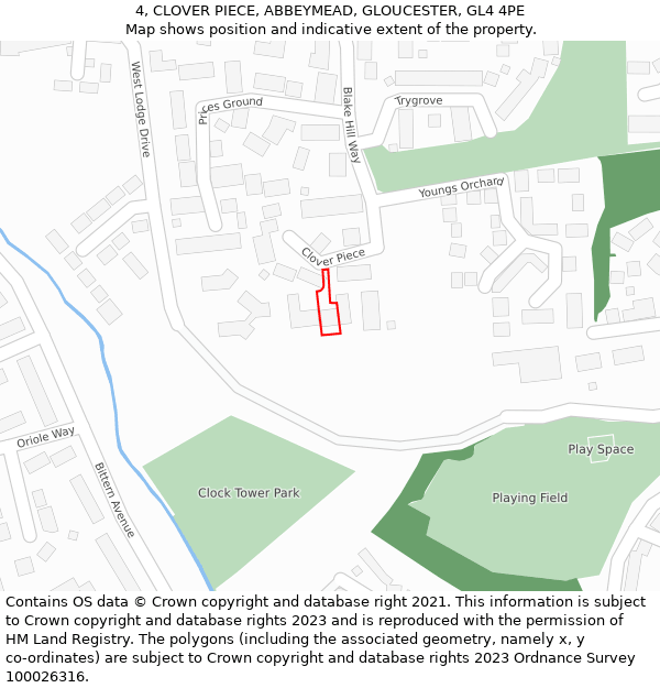 4, CLOVER PIECE, ABBEYMEAD, GLOUCESTER, GL4 4PE: Location map and indicative extent of plot