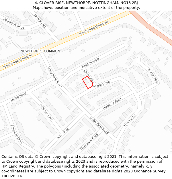 4, CLOVER RISE, NEWTHORPE, NOTTINGHAM, NG16 2BJ: Location map and indicative extent of plot