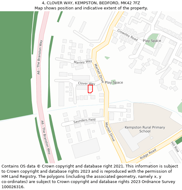 4, CLOVER WAY, KEMPSTON, BEDFORD, MK42 7FZ: Location map and indicative extent of plot