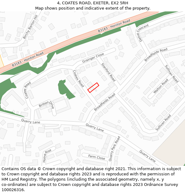 4, COATES ROAD, EXETER, EX2 5RH: Location map and indicative extent of plot