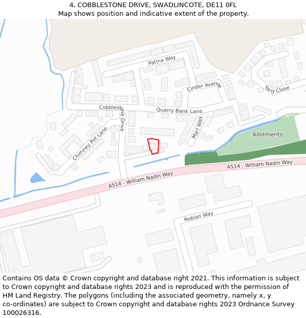 4, COBBLESTONE DRIVE, SWADLINCOTE, DE11 0FL: Location map and indicative extent of plot