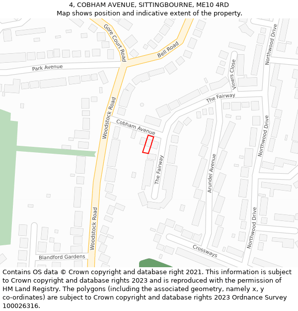 4, COBHAM AVENUE, SITTINGBOURNE, ME10 4RD: Location map and indicative extent of plot