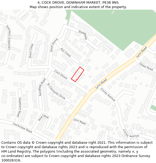 4, COCK DROVE, DOWNHAM MARKET, PE38 9NS: Location map and indicative extent of plot
