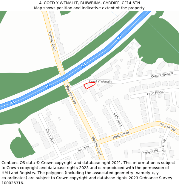 4, COED Y WENALLT, RHIWBINA, CARDIFF, CF14 6TN: Location map and indicative extent of plot