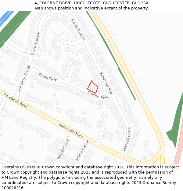 4, COLERNE DRIVE, HUCCLECOTE, GLOUCESTER, GL3 3SX: Location map and indicative extent of plot