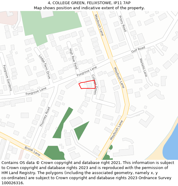 4, COLLEGE GREEN, FELIXSTOWE, IP11 7AP: Location map and indicative extent of plot