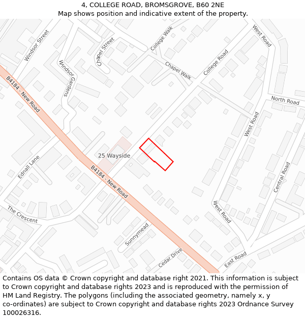 4, COLLEGE ROAD, BROMSGROVE, B60 2NE: Location map and indicative extent of plot