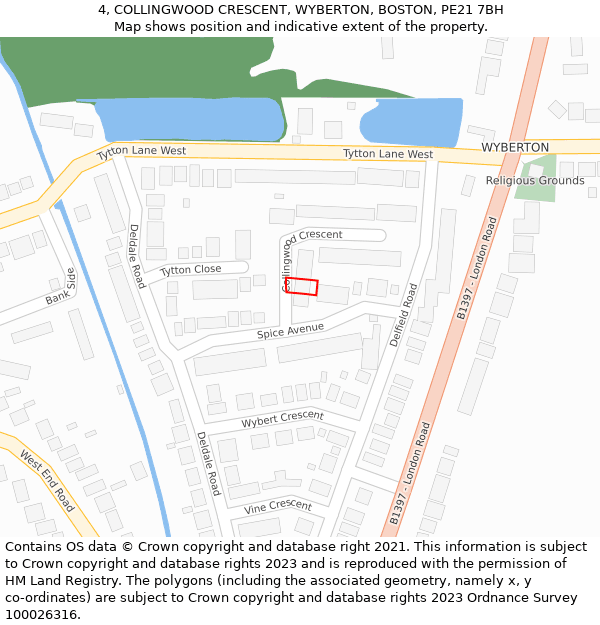 4, COLLINGWOOD CRESCENT, WYBERTON, BOSTON, PE21 7BH: Location map and indicative extent of plot