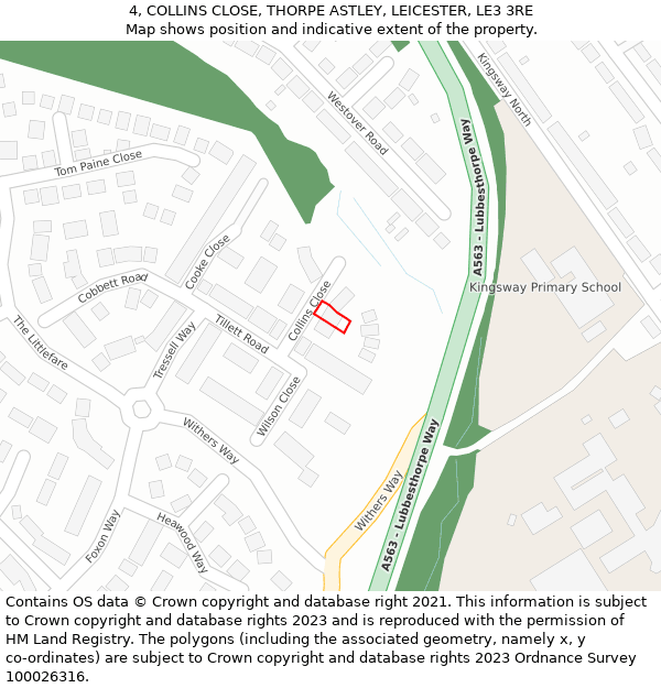 4, COLLINS CLOSE, THORPE ASTLEY, LEICESTER, LE3 3RE: Location map and indicative extent of plot