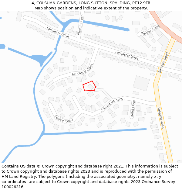 4, COLSUAN GARDENS, LONG SUTTON, SPALDING, PE12 9FR: Location map and indicative extent of plot