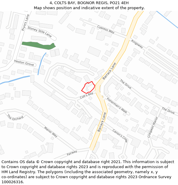 4, COLTS BAY, BOGNOR REGIS, PO21 4EH: Location map and indicative extent of plot