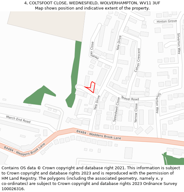 4, COLTSFOOT CLOSE, WEDNESFIELD, WOLVERHAMPTON, WV11 3UF: Location map and indicative extent of plot