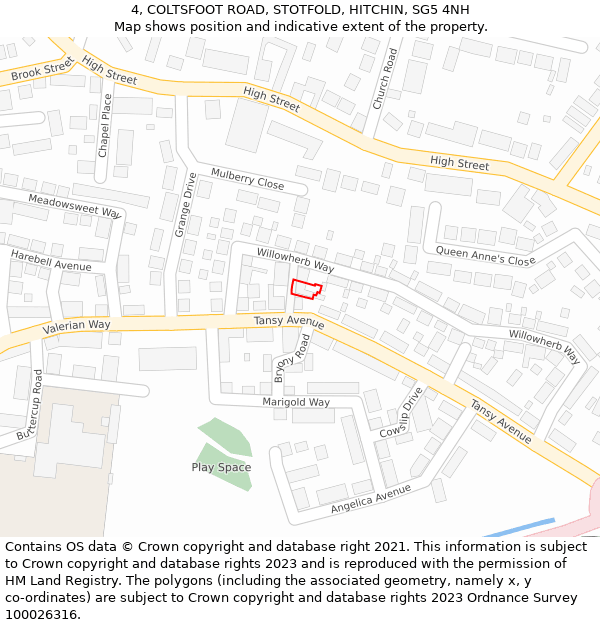 4, COLTSFOOT ROAD, STOTFOLD, HITCHIN, SG5 4NH: Location map and indicative extent of plot