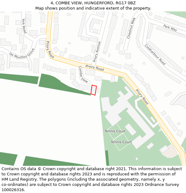 4, COMBE VIEW, HUNGERFORD, RG17 0BZ: Location map and indicative extent of plot