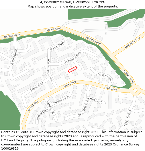 4, COMFREY GROVE, LIVERPOOL, L26 7XN: Location map and indicative extent of plot