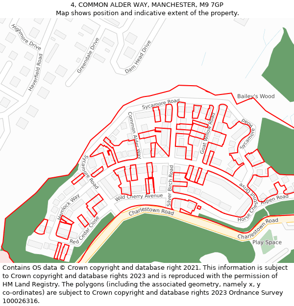 4, COMMON ALDER WAY, MANCHESTER, M9 7GP: Location map and indicative extent of plot