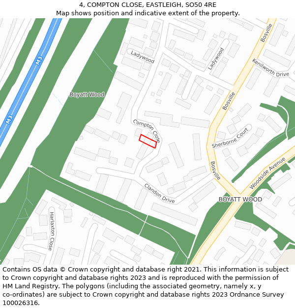 4, COMPTON CLOSE, EASTLEIGH, SO50 4RE: Location map and indicative extent of plot