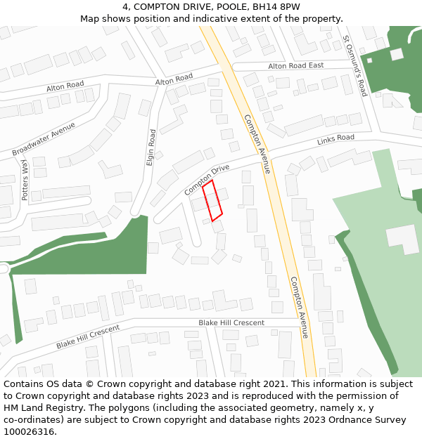 4, COMPTON DRIVE, POOLE, BH14 8PW: Location map and indicative extent of plot