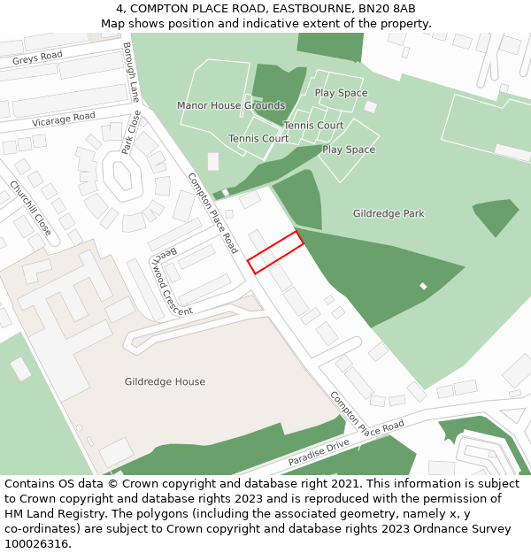 4, COMPTON PLACE ROAD, EASTBOURNE, BN20 8AB: Location map and indicative extent of plot
