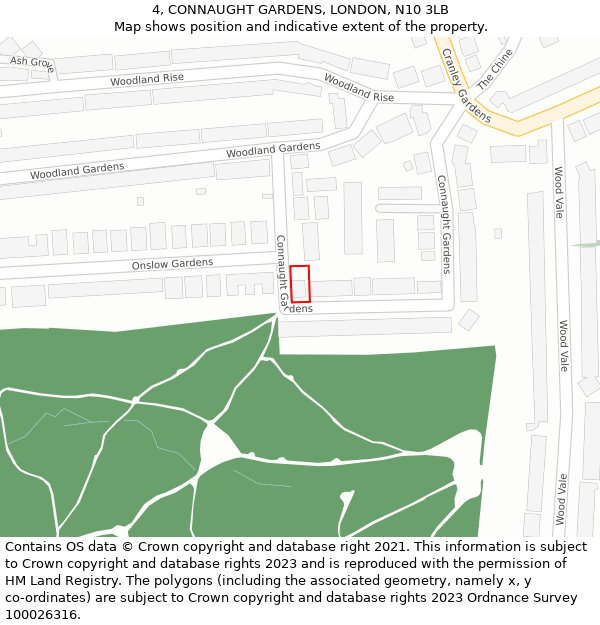 4, CONNAUGHT GARDENS, LONDON, N10 3LB: Location map and indicative extent of plot