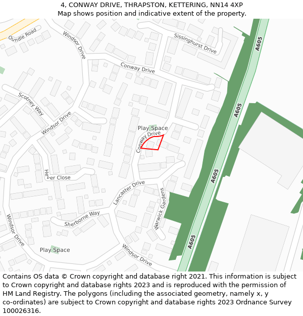 4, CONWAY DRIVE, THRAPSTON, KETTERING, NN14 4XP: Location map and indicative extent of plot