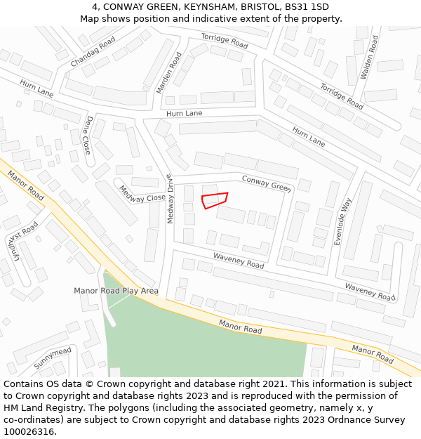 4, CONWAY GREEN, KEYNSHAM, BRISTOL, BS31 1SD: Location map and indicative extent of plot