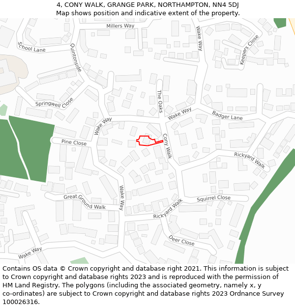 4, CONY WALK, GRANGE PARK, NORTHAMPTON, NN4 5DJ: Location map and indicative extent of plot