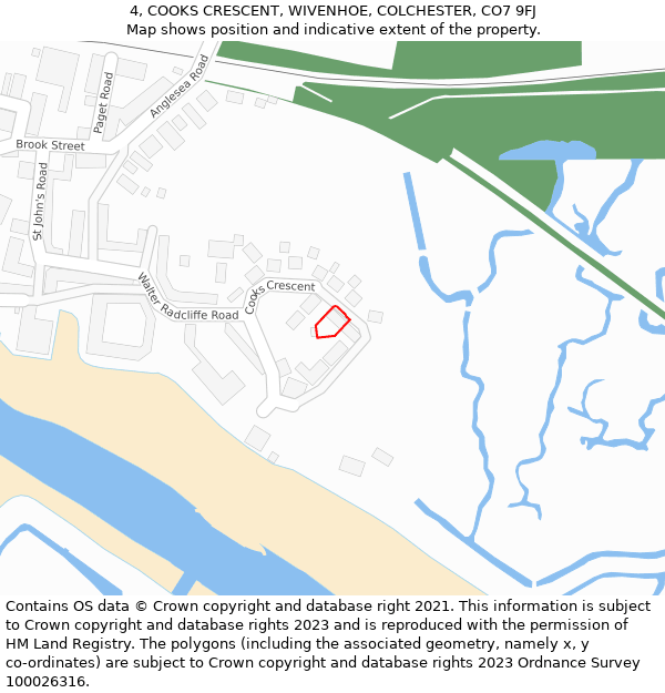 4, COOKS CRESCENT, WIVENHOE, COLCHESTER, CO7 9FJ: Location map and indicative extent of plot