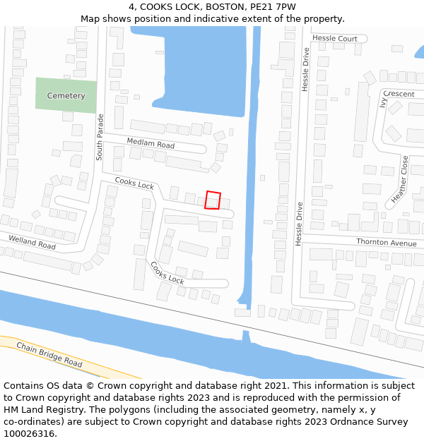 4, COOKS LOCK, BOSTON, PE21 7PW: Location map and indicative extent of plot