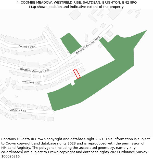 4, COOMBE MEADOW, WESTFIELD RISE, SALTDEAN, BRIGHTON, BN2 8PQ: Location map and indicative extent of plot