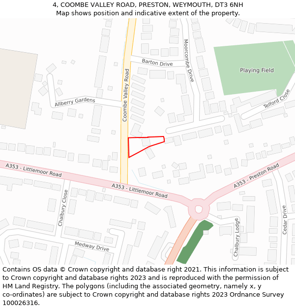 4, COOMBE VALLEY ROAD, PRESTON, WEYMOUTH, DT3 6NH: Location map and indicative extent of plot