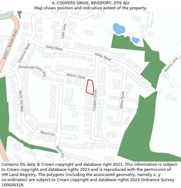 4, COOPERS DRIVE, BRIDPORT, DT6 4JU: Location map and indicative extent of plot