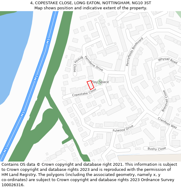 4, COPESTAKE CLOSE, LONG EATON, NOTTINGHAM, NG10 3ST: Location map and indicative extent of plot