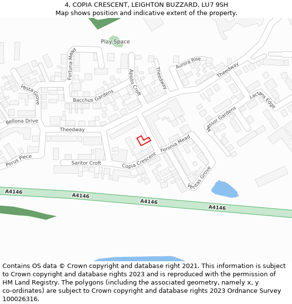 4, COPIA CRESCENT, LEIGHTON BUZZARD, LU7 9SH: Location map and indicative extent of plot