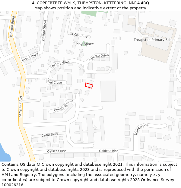 4, COPPERTREE WALK, THRAPSTON, KETTERING, NN14 4RQ: Location map and indicative extent of plot