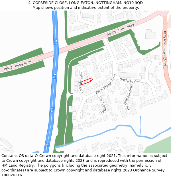 4, COPSESIDE CLOSE, LONG EATON, NOTTINGHAM, NG10 3QD: Location map and indicative extent of plot