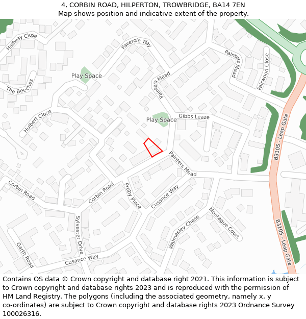 4, CORBIN ROAD, HILPERTON, TROWBRIDGE, BA14 7EN: Location map and indicative extent of plot