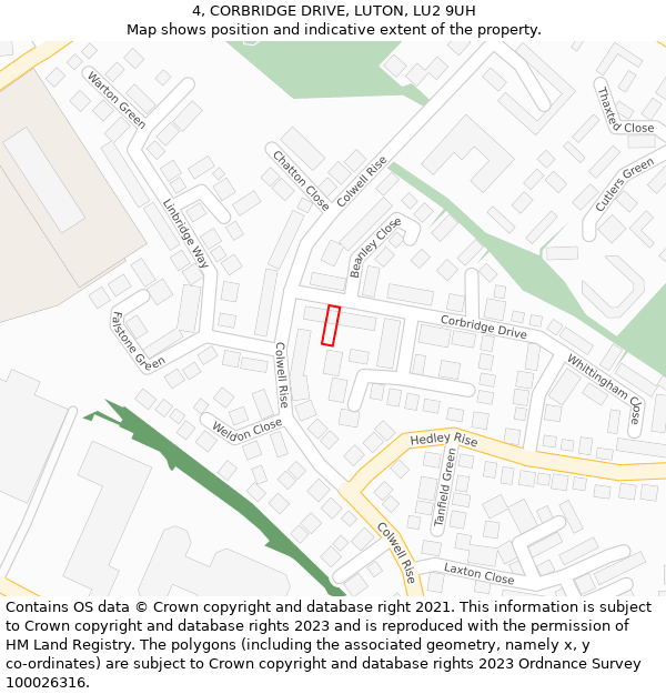 4, CORBRIDGE DRIVE, LUTON, LU2 9UH: Location map and indicative extent of plot