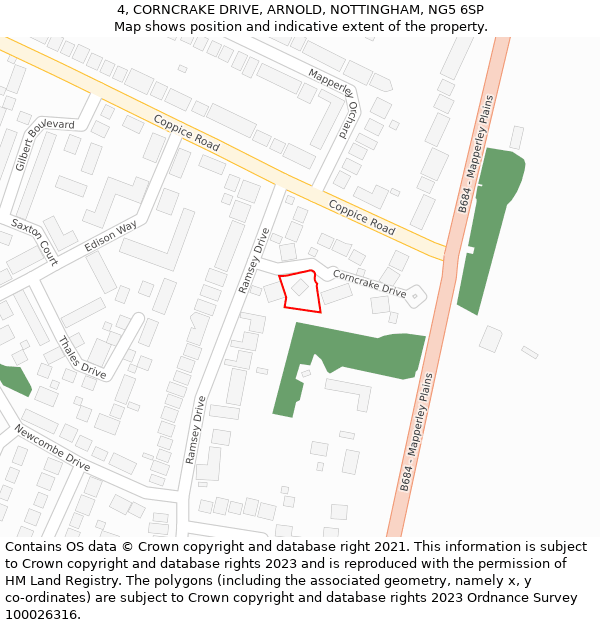 4, CORNCRAKE DRIVE, ARNOLD, NOTTINGHAM, NG5 6SP: Location map and indicative extent of plot