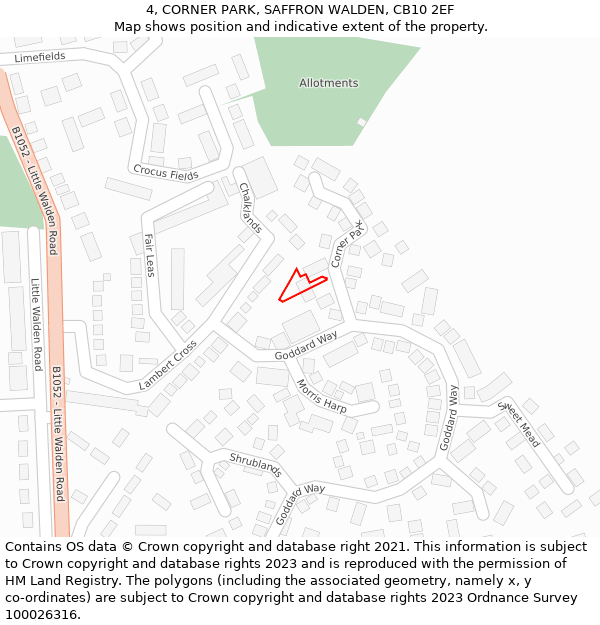 4, CORNER PARK, SAFFRON WALDEN, CB10 2EF: Location map and indicative extent of plot