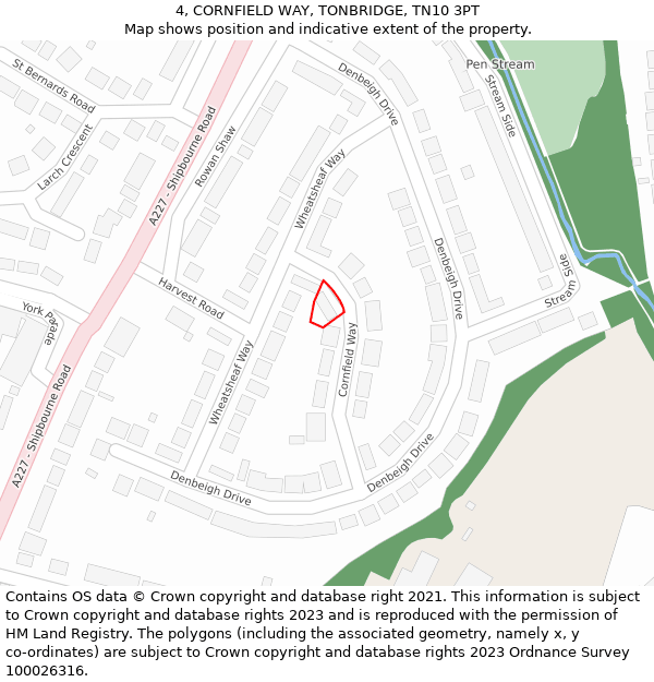 4, CORNFIELD WAY, TONBRIDGE, TN10 3PT: Location map and indicative extent of plot