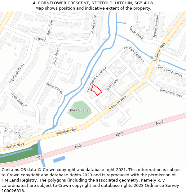 4, CORNFLOWER CRESCENT, STOTFOLD, HITCHIN, SG5 4HW: Location map and indicative extent of plot