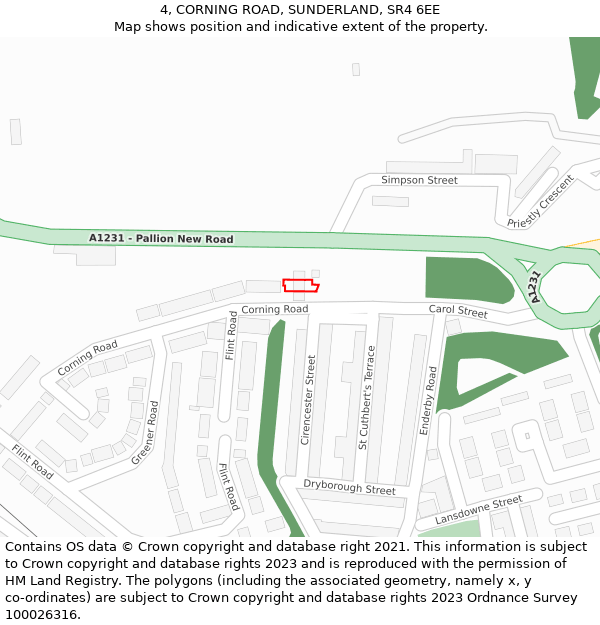 4, CORNING ROAD, SUNDERLAND, SR4 6EE: Location map and indicative extent of plot