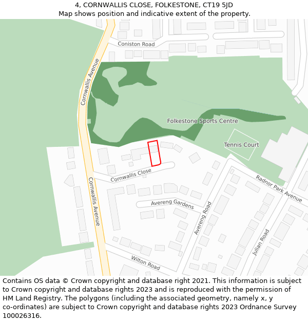 4, CORNWALLIS CLOSE, FOLKESTONE, CT19 5JD: Location map and indicative extent of plot
