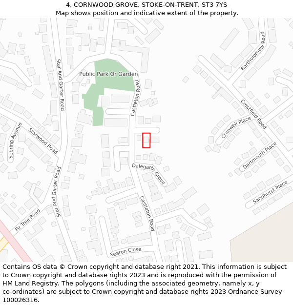 4, CORNWOOD GROVE, STOKE-ON-TRENT, ST3 7YS: Location map and indicative extent of plot