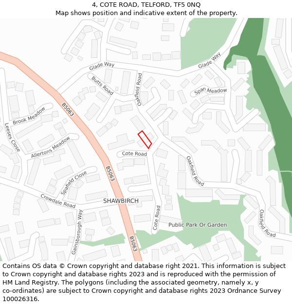 4, COTE ROAD, TELFORD, TF5 0NQ: Location map and indicative extent of plot