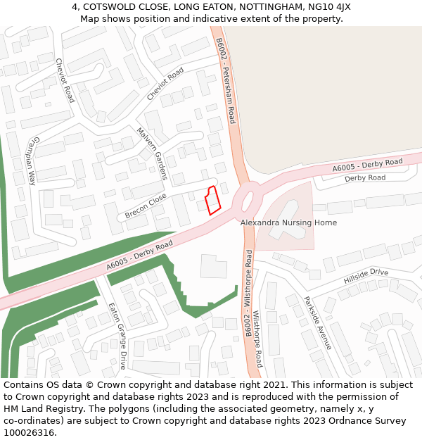 4, COTSWOLD CLOSE, LONG EATON, NOTTINGHAM, NG10 4JX: Location map and indicative extent of plot