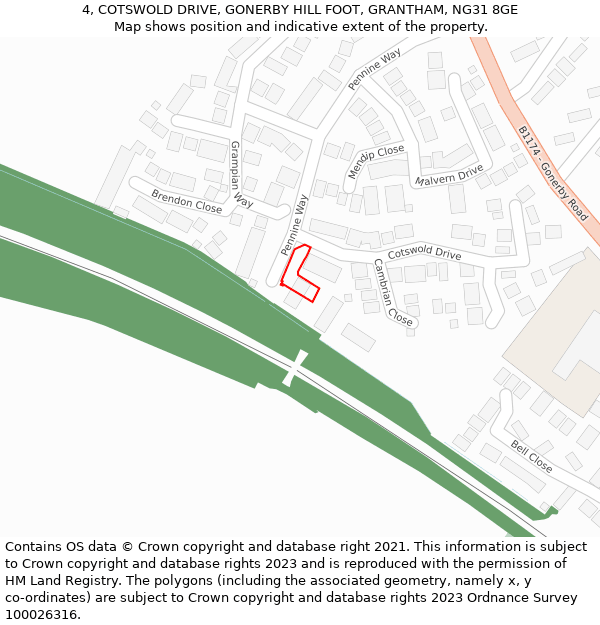 4, COTSWOLD DRIVE, GONERBY HILL FOOT, GRANTHAM, NG31 8GE: Location map and indicative extent of plot