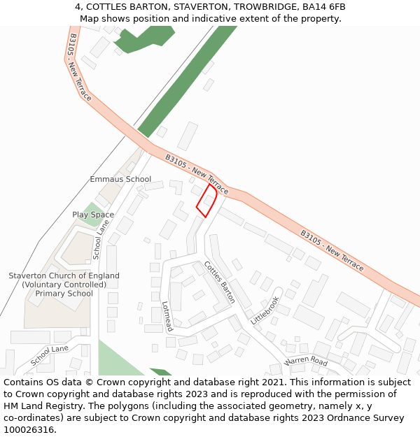 4, COTTLES BARTON, STAVERTON, TROWBRIDGE, BA14 6FB: Location map and indicative extent of plot