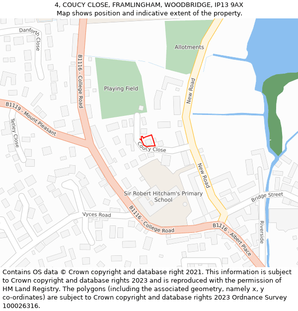 4, COUCY CLOSE, FRAMLINGHAM, WOODBRIDGE, IP13 9AX: Location map and indicative extent of plot